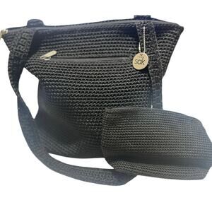 Black Crochet Tote Bag + Matching Coin Purse | Boho Knit Handbag | Indie Y2K